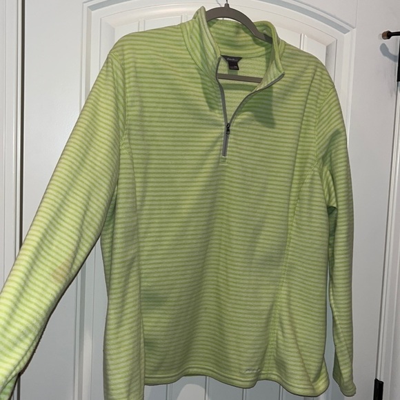 Lime Green/white Striped Eddie Bauer 1/4 Zip Lightweight Fleece jacket 2X - Picture 1 of 9